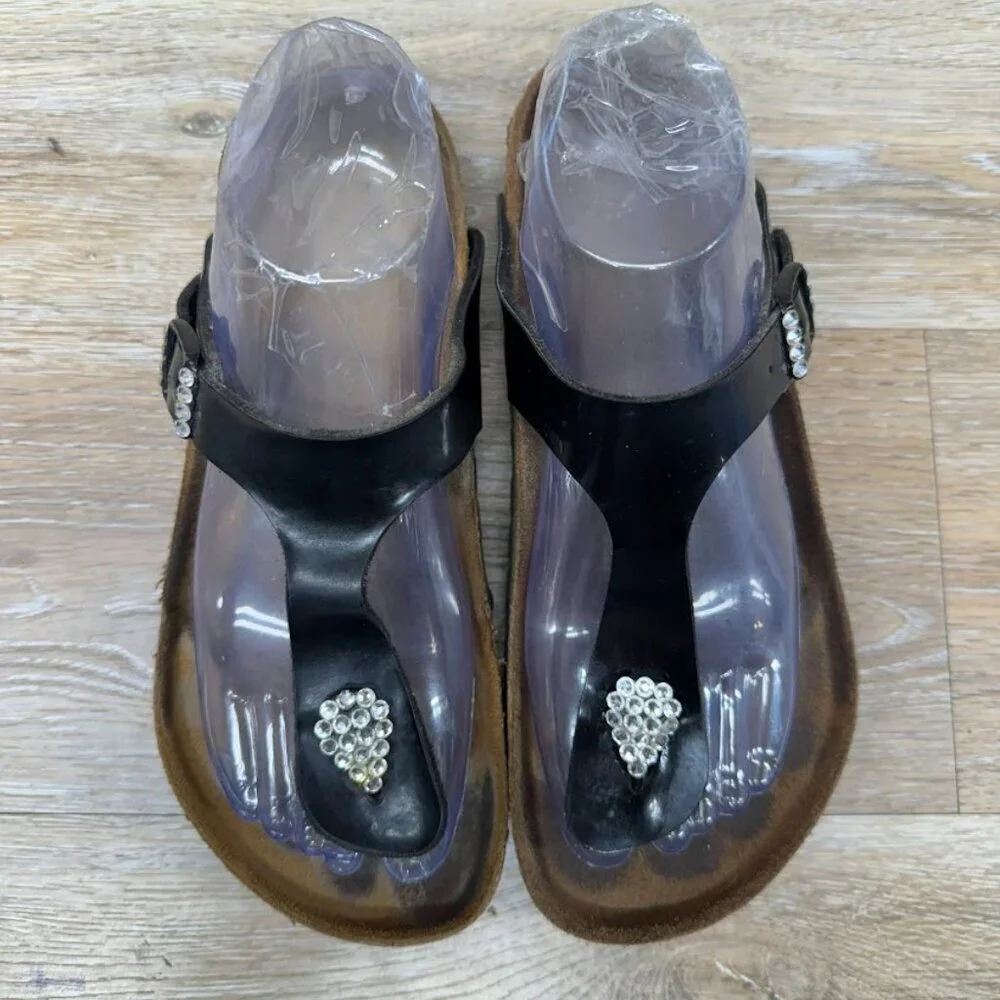 Birkenstock Gizah Thong Black w/Gem Accents Sandal Women's Size EU 37